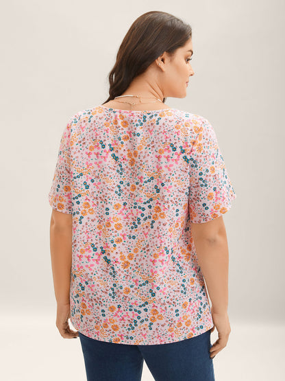 Floral Print V-Neck Flowy Blouse