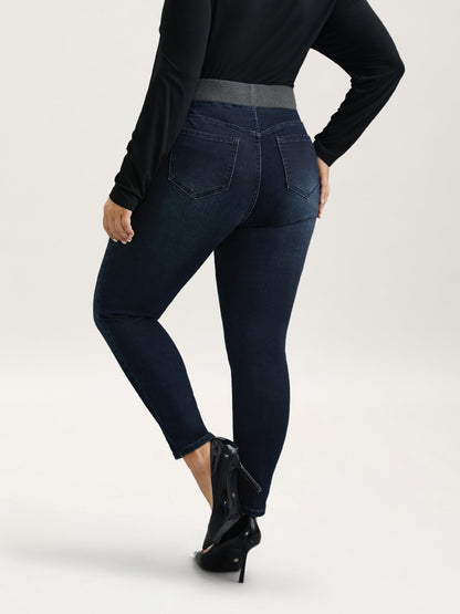 Stretchy Whiskered Waist Skinny Knit Jeans