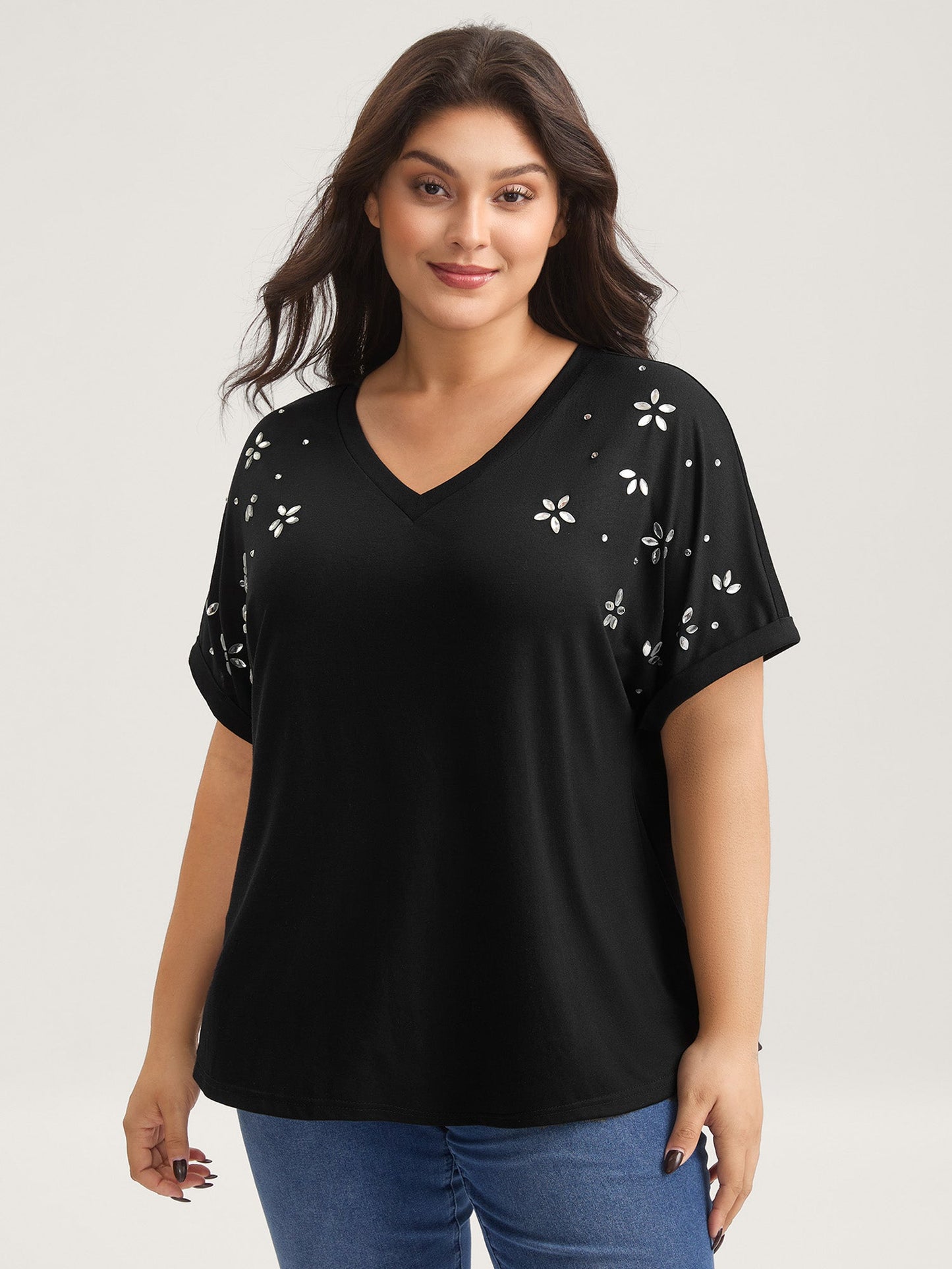 Supersoft Stretchy Zirconia Design T-Shirt