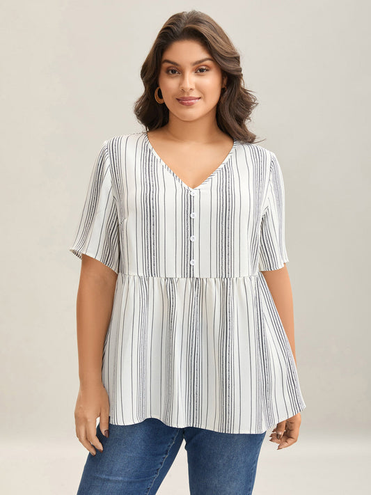 Striped Button Detail Flowy Shirt