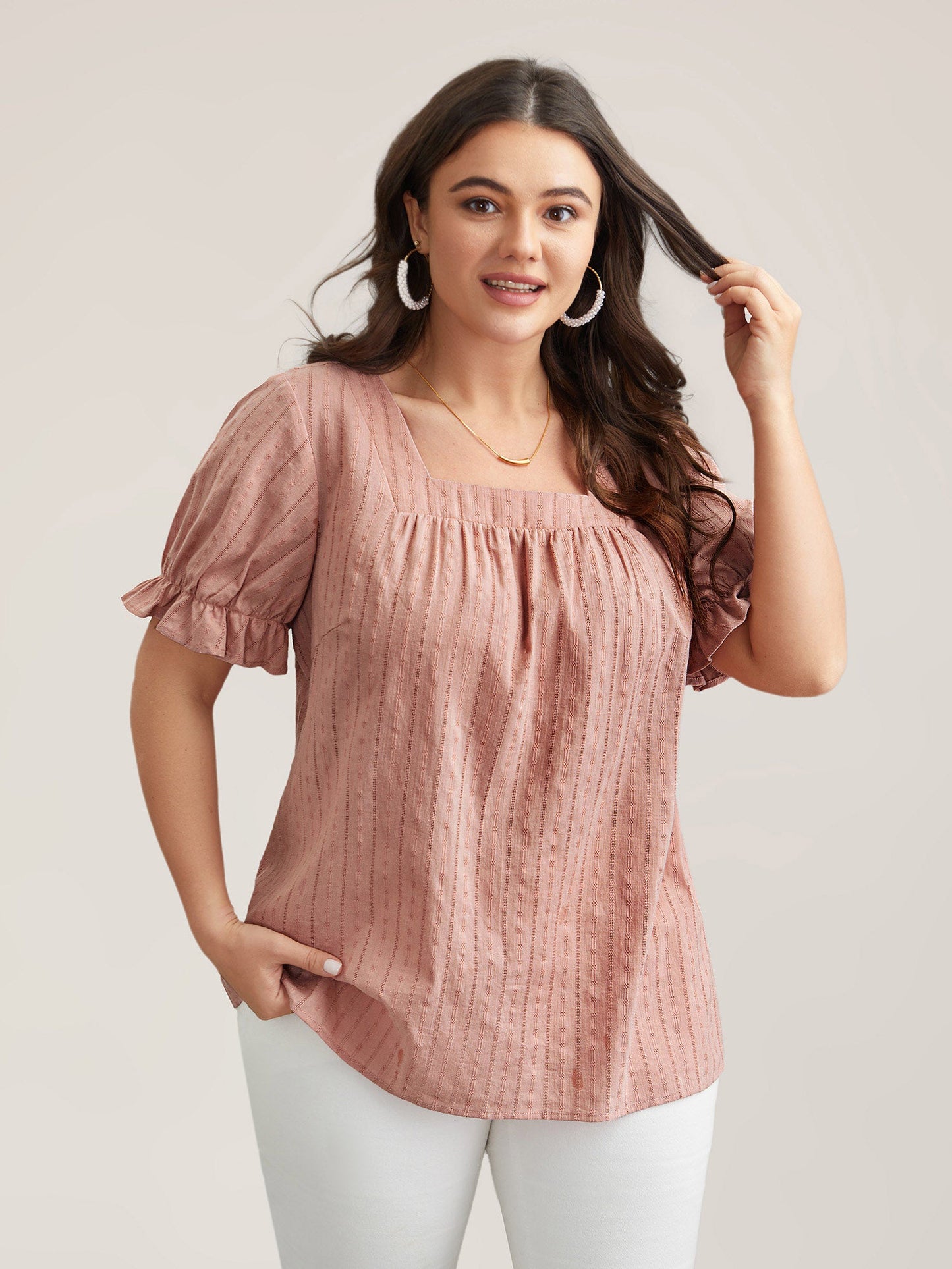 Cotton Square Neck Ruffled Sleeve Shirt