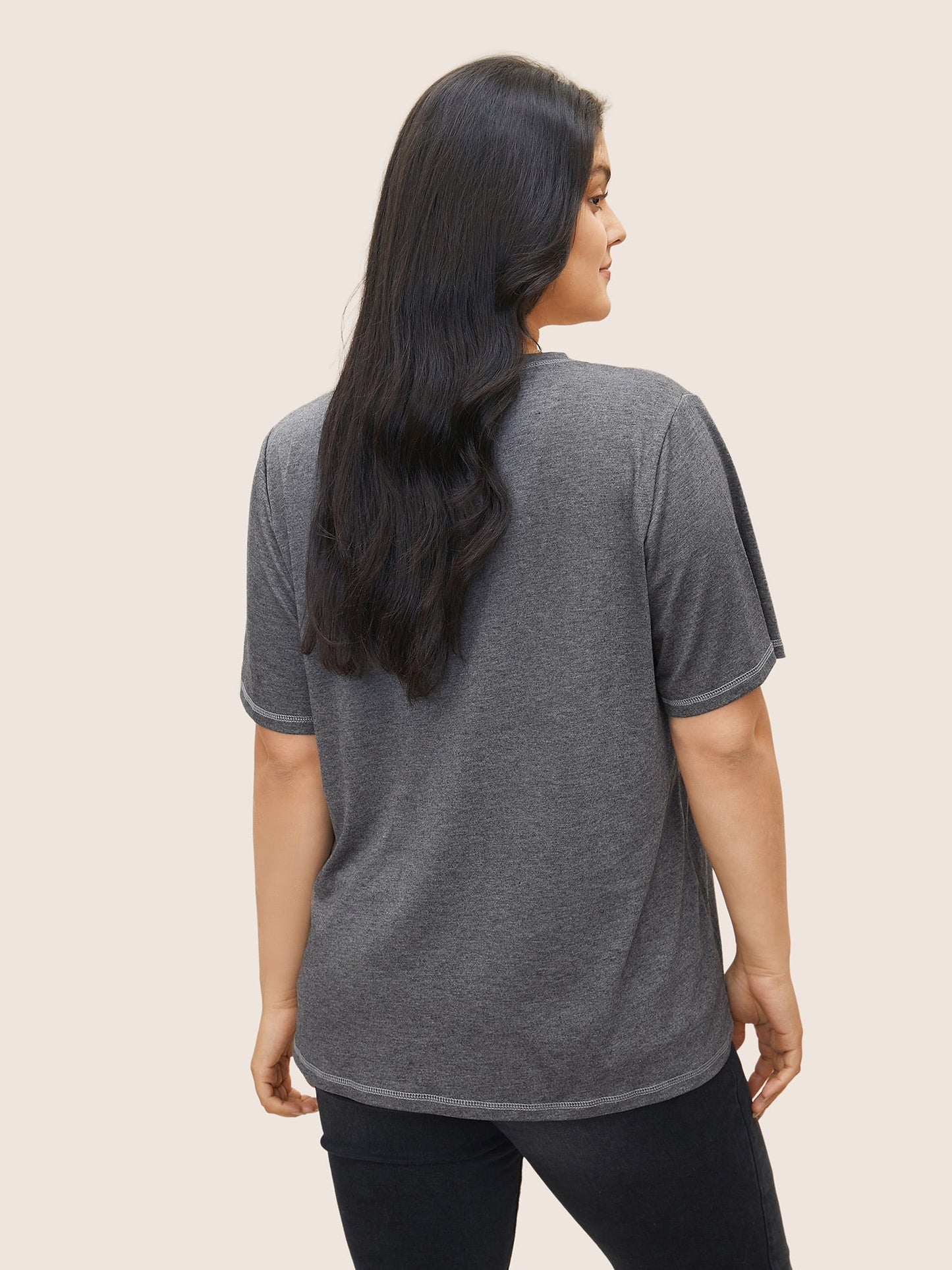 Solid Crisscross Neck Contrast Stitch T-shirt
