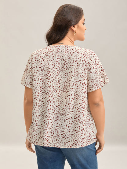 Ditsy Floral Print Lotus Leaf Sleeve Shirt