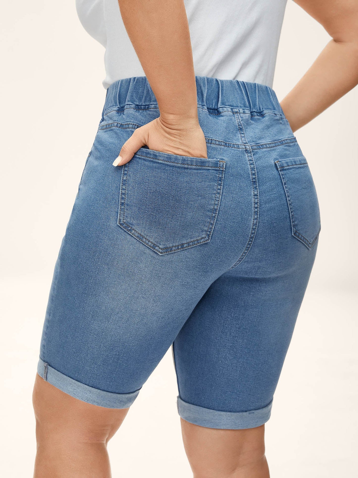 Pull-On Stretchy Waist Denim Shorts