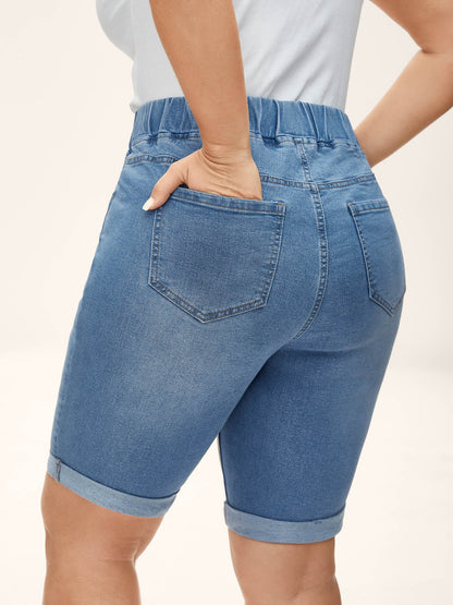 Pull-On Stretchy Waist Denim Shorts