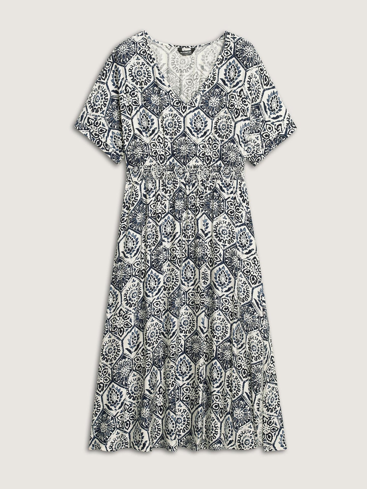 Boho Geometric Print Split Midi Dress