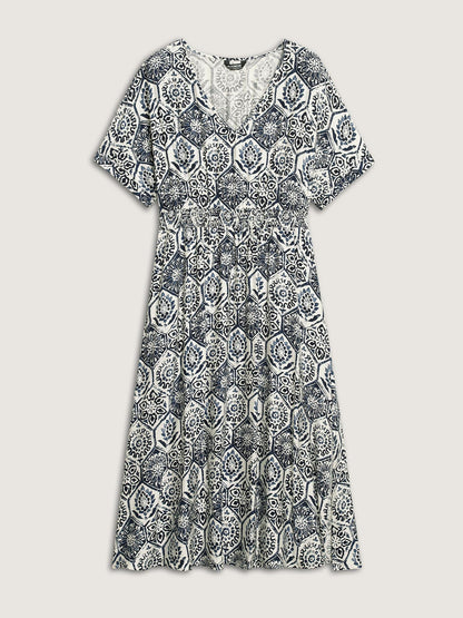 Boho Geometric Print Split Midi Dress