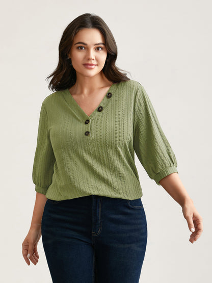 Plain Knit Texture Gathered Top