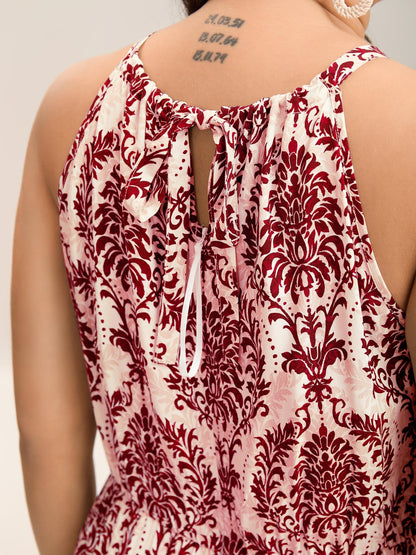 Rayon Damask Print Stretchy Waist Jumpsuit