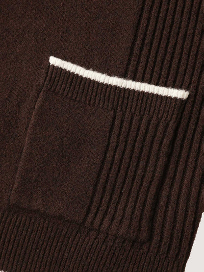 Textured Pocket Color Contrast Knit Cardigan