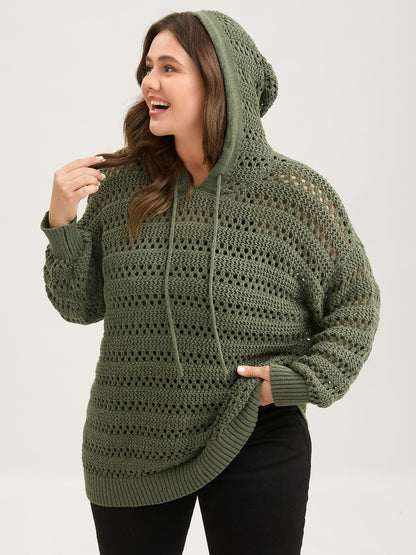 Cut-Out Textured Drop Shoulder Pullover