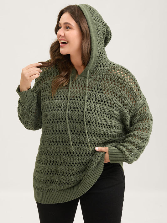 Cut-Out Textured Drop Shoulder Pullover