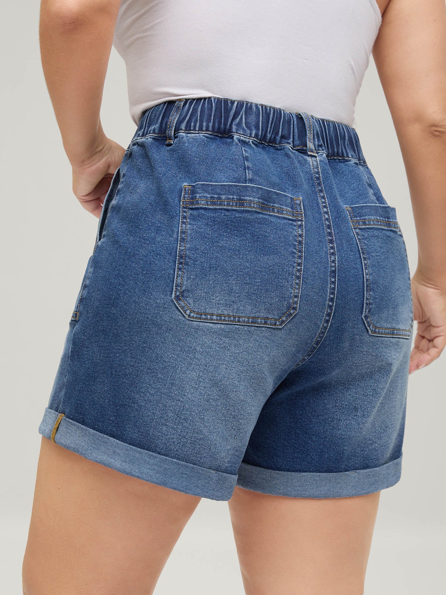 Stretchy Waist Vintage Drawstring Denim Shorts