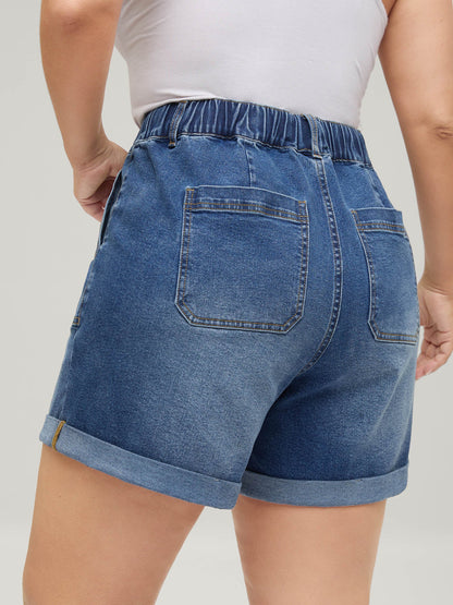 Stretchy Waist Vintage Drawstring Denim Shorts