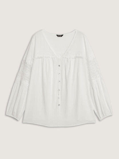 Pure Cotton Sheer Lace Trim Blouse