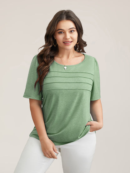 Seamed Round Neck Fitted T-Shirt