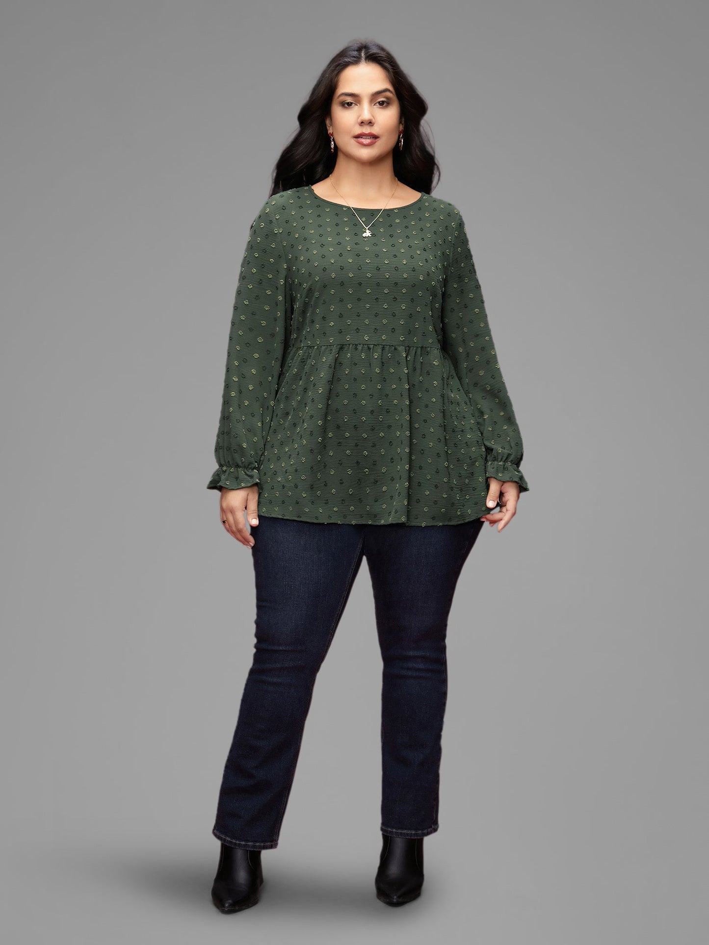 Textured Dot Elastic Cuffs A-line Blouse