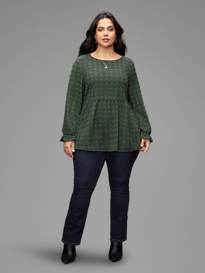 Textured Dot Elastic Cuffs A-line Blouse