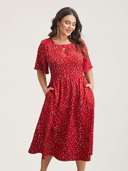 Polka Dots Print Cut-Out Flutter Sleeve Midi Dress