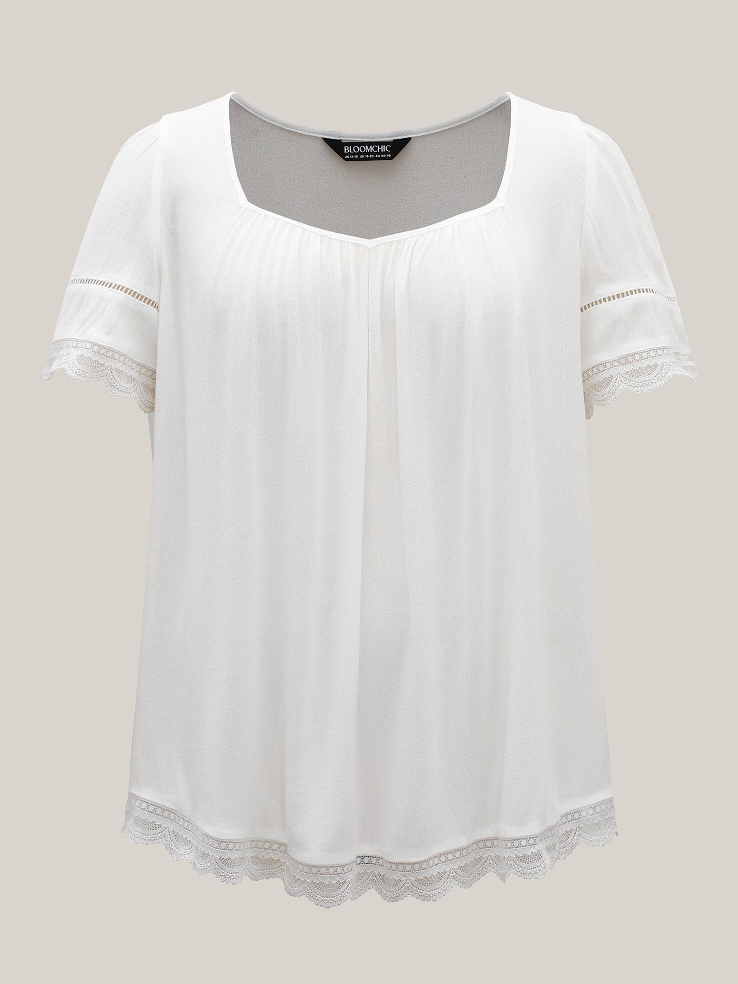 Rayon Flowy Lace Trim Solid Blouse