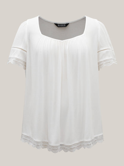 Rayon Flowy Lace Trim Solid Blouse
