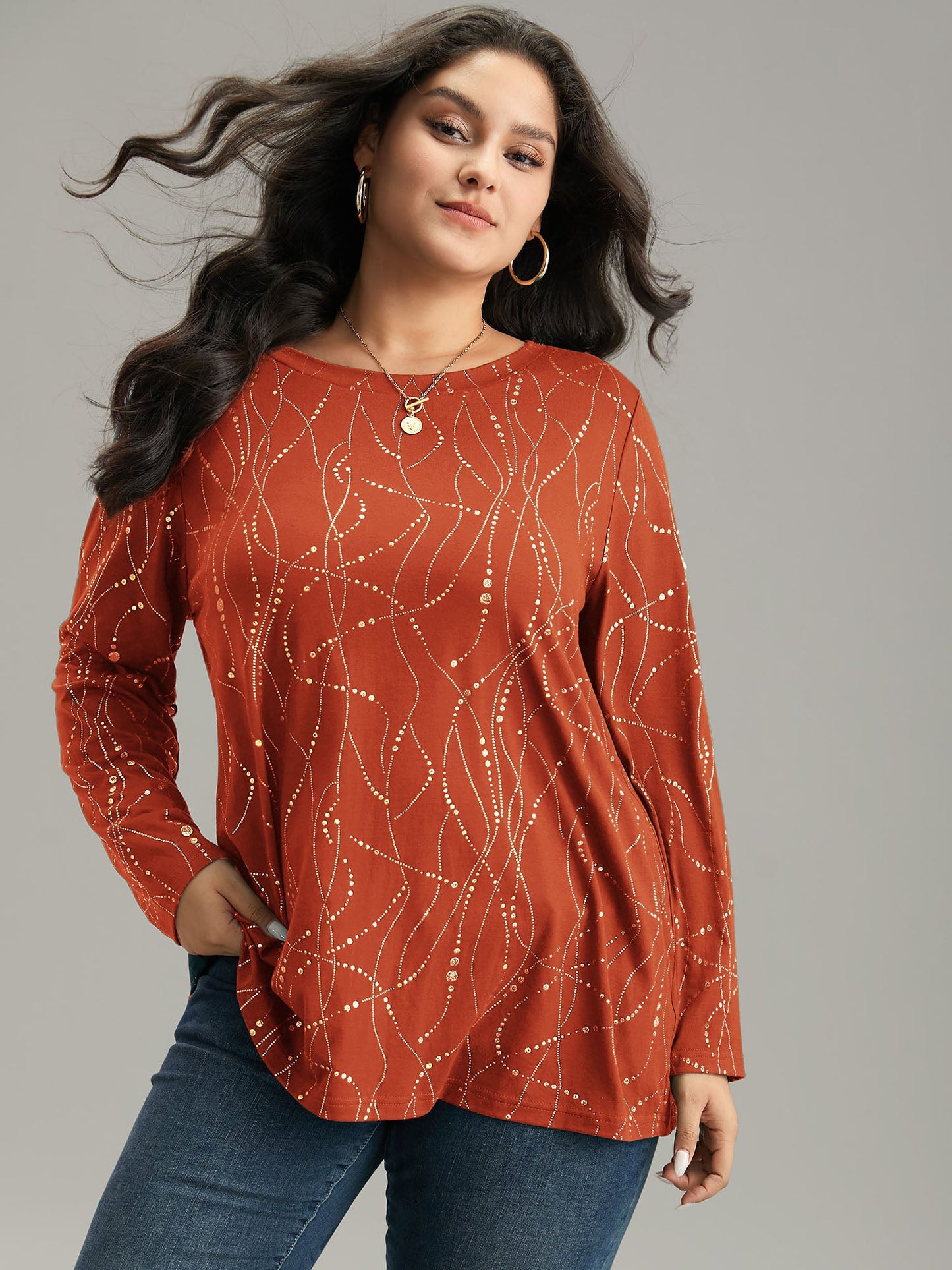 Polka Dot Contrast Round Neck T-shirt