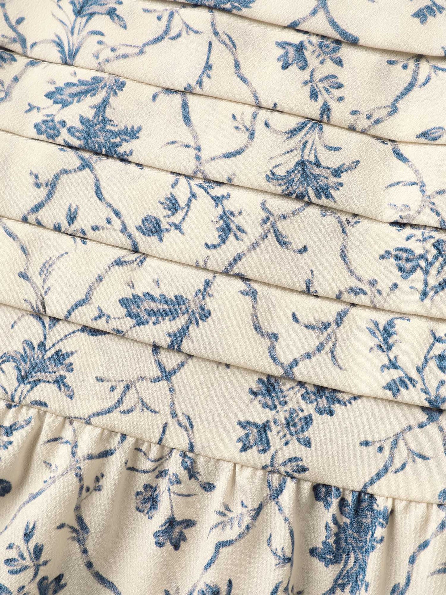 Floral Pleated Bodice Puffy Sleeve Blouse