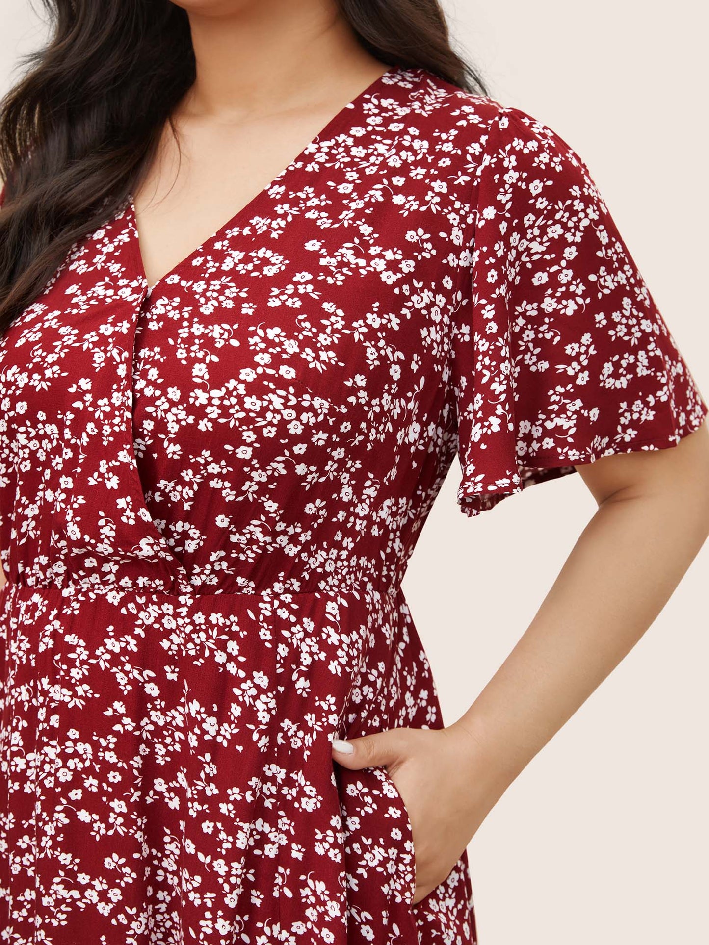 Bloom Dress - Flutter Sleeve Ditsy Floral Pocket Split Maxi Dress