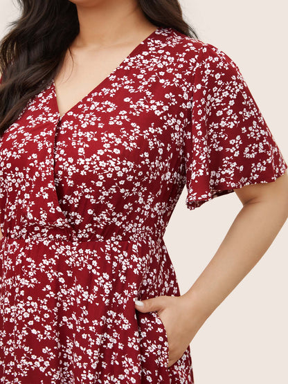 Bloom Dress - Flutter Sleeve Ditsy Floral Pocket Split Maxi Dress