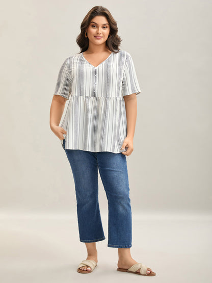 Striped Button Detail Flowy Shirt