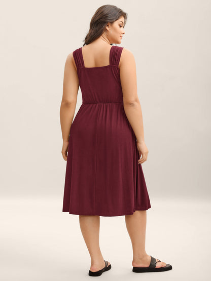 Crosswrap Bodice Pockets Midi Dress