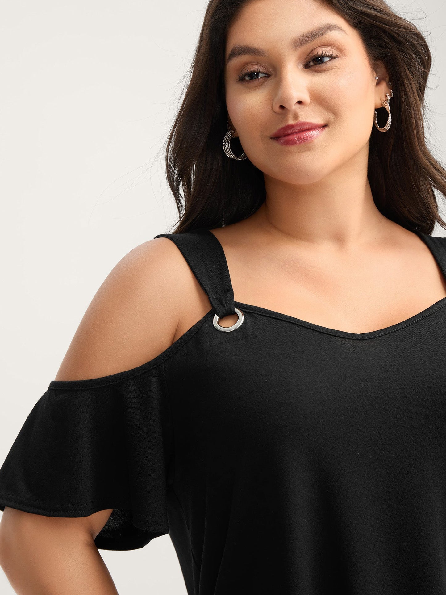 Off-Shoulder Loop Detail T-Shirt