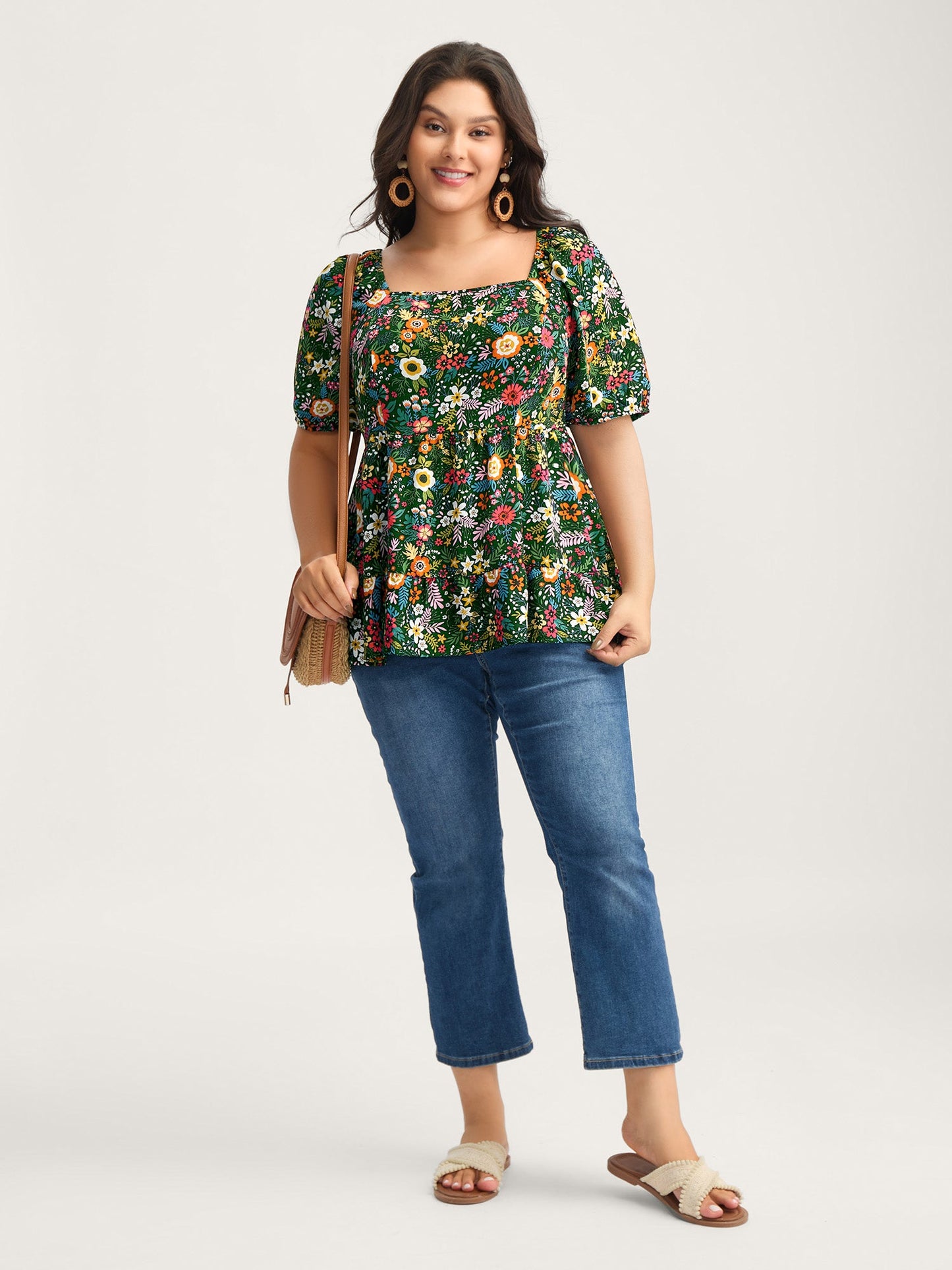 Floral Square Neck Fit and Flare Blouse