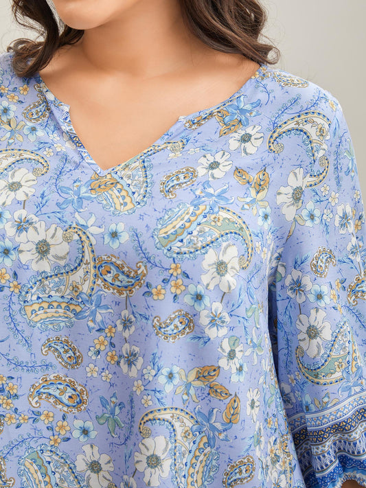 Paisley Print Lantern Sleeve Flowy Blouse