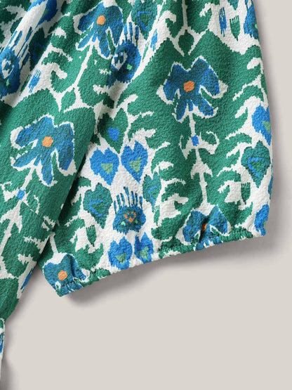 Boho Pattern Stretchy Waist Pockets Midi Dress