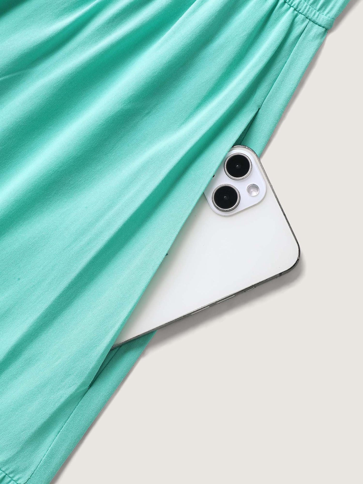 Cotton Embroidered Tie Pockets Midi Dress