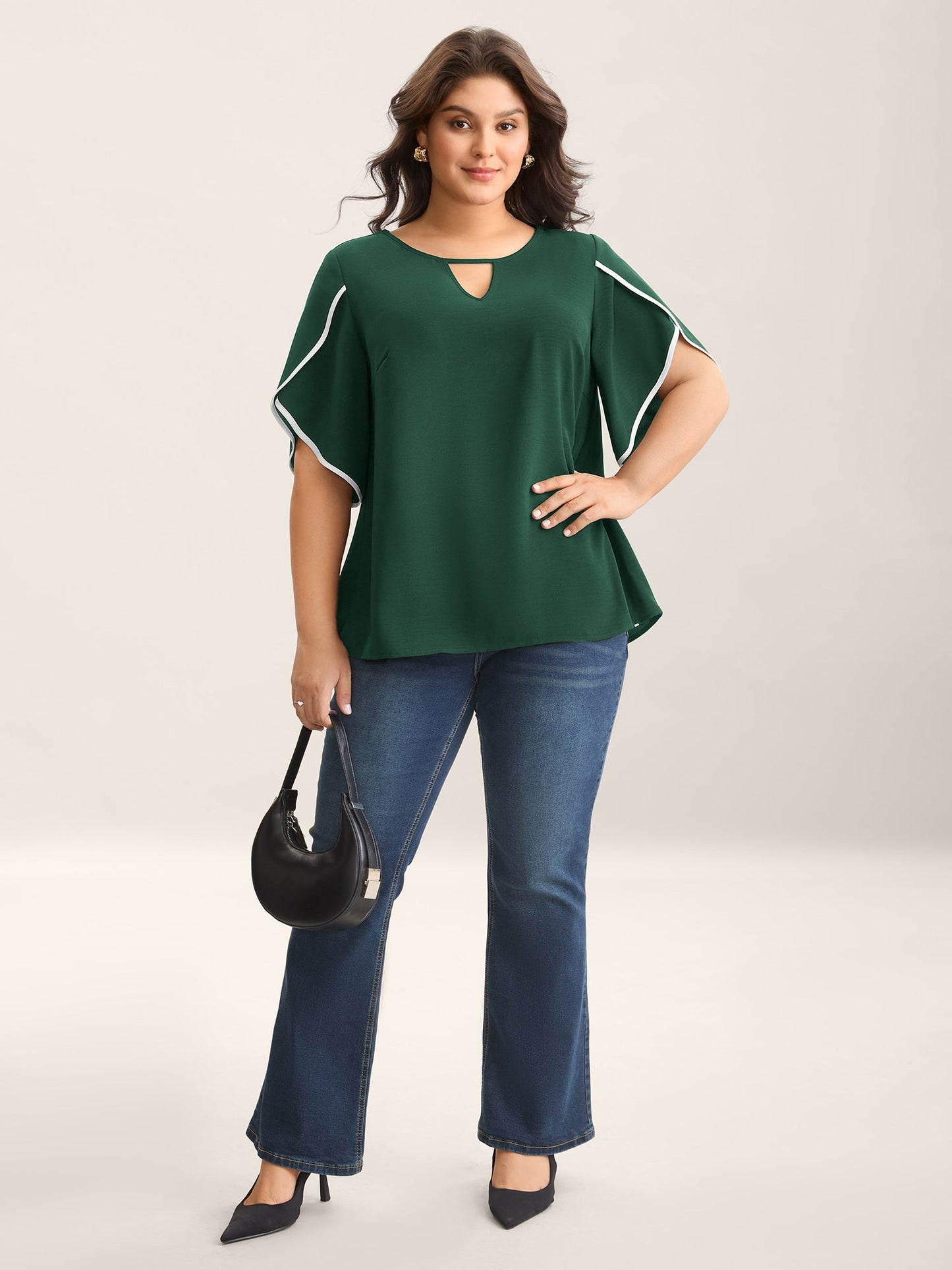 Color Contrast Petal Sleeve Shirt