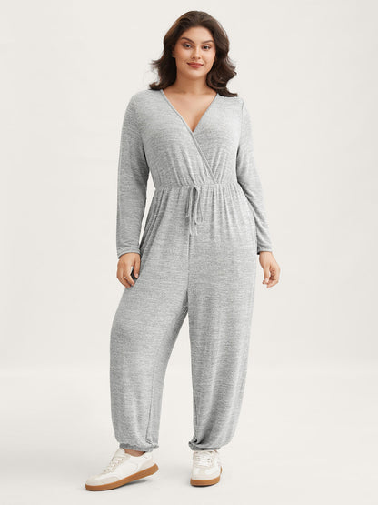 Elastic Waist Overlap Collar Lounge Jumpsuit