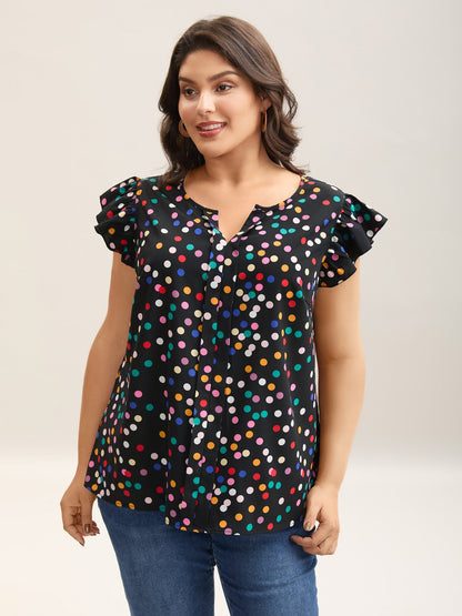 Polka Dot Flutter Sleeve Blouse