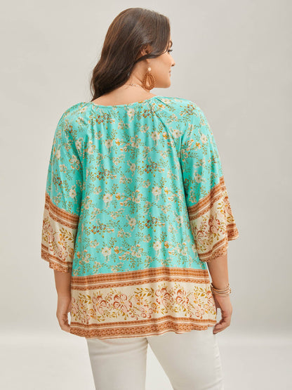 Boho Print Neck Ties Relaxed Fit Shirt