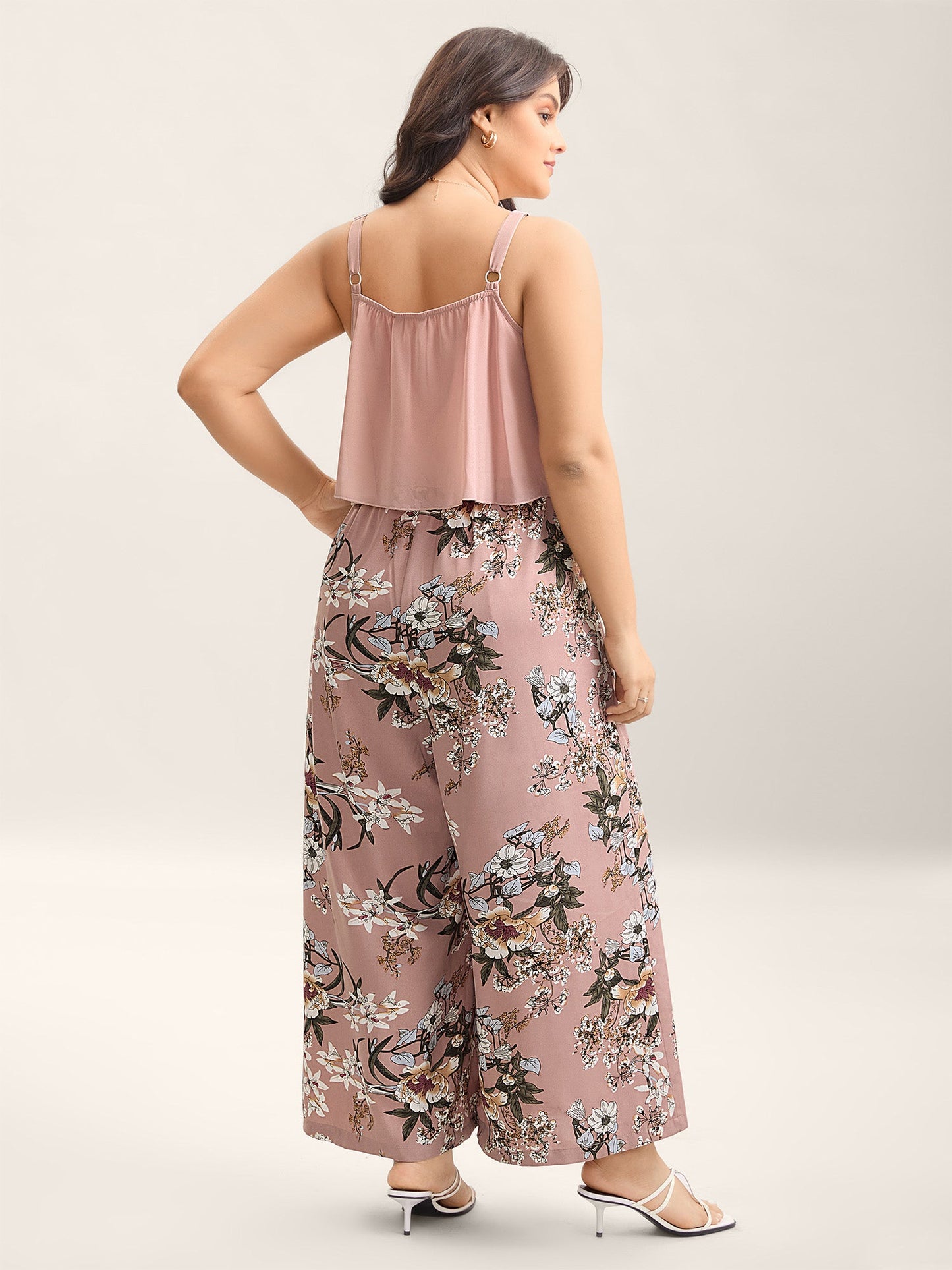 Large Flower Print Spliced Wide-Leg Jumpsuit