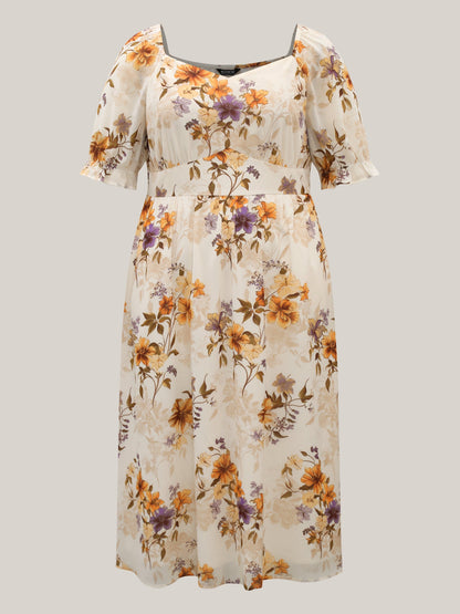 Chiffon Floral Waist-Cinched Maxi Dress