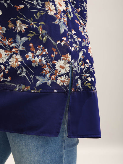 Garden Print Spliced V-Neck Blouse