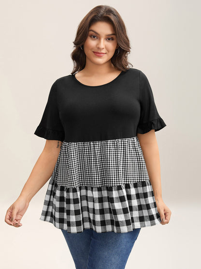 Mixed Print Round Neck Doll T-Shirt