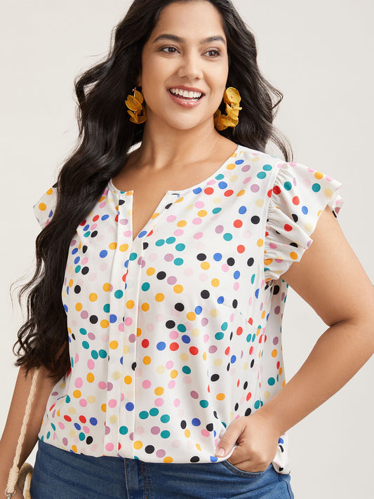 Polka Dot Flutter Sleeve Blouse