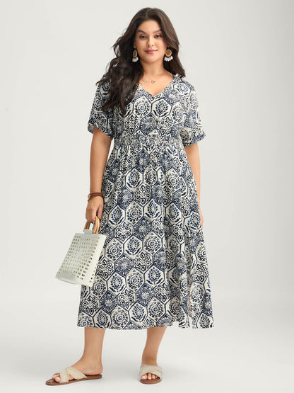 Boho Geometric Print Split Midi Dress