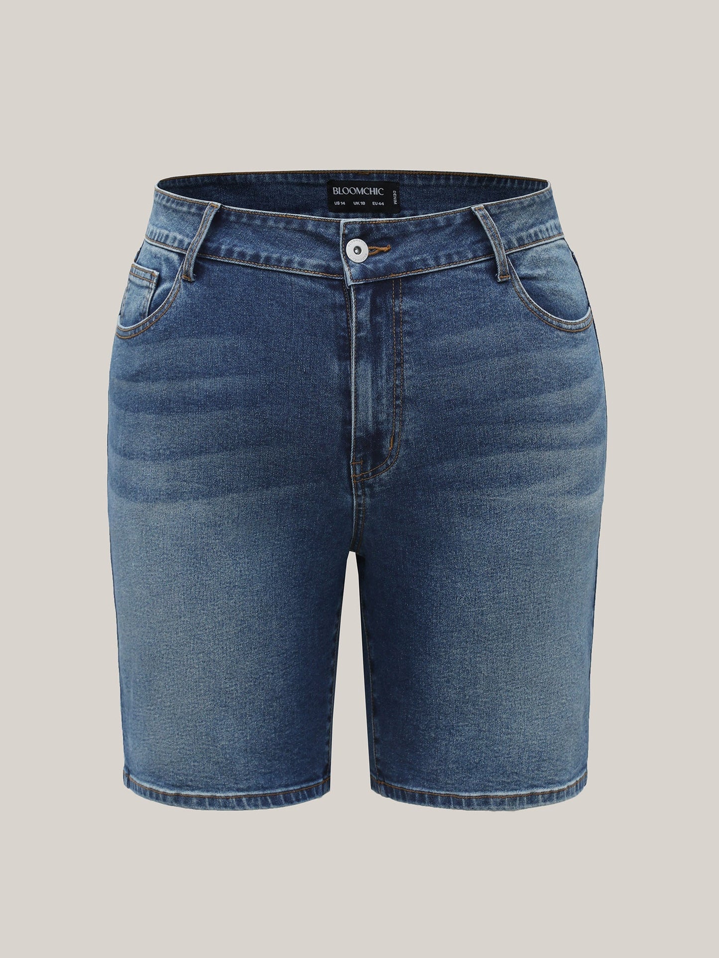 Stretch Straight-Leg Faded Denim Shorts