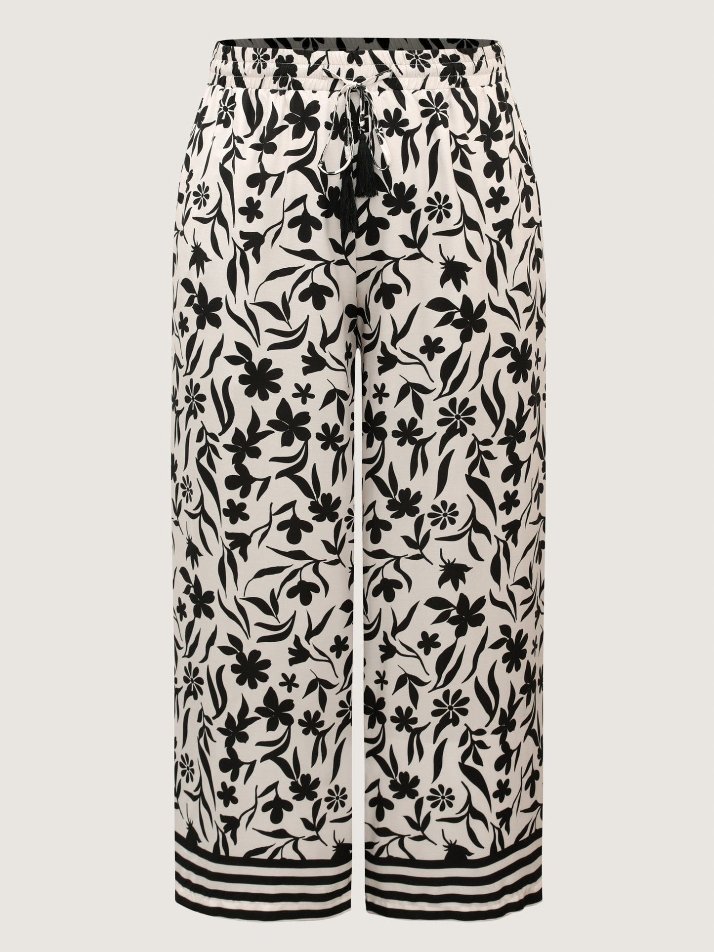Floral Print Wide-Leg Contrast Pants