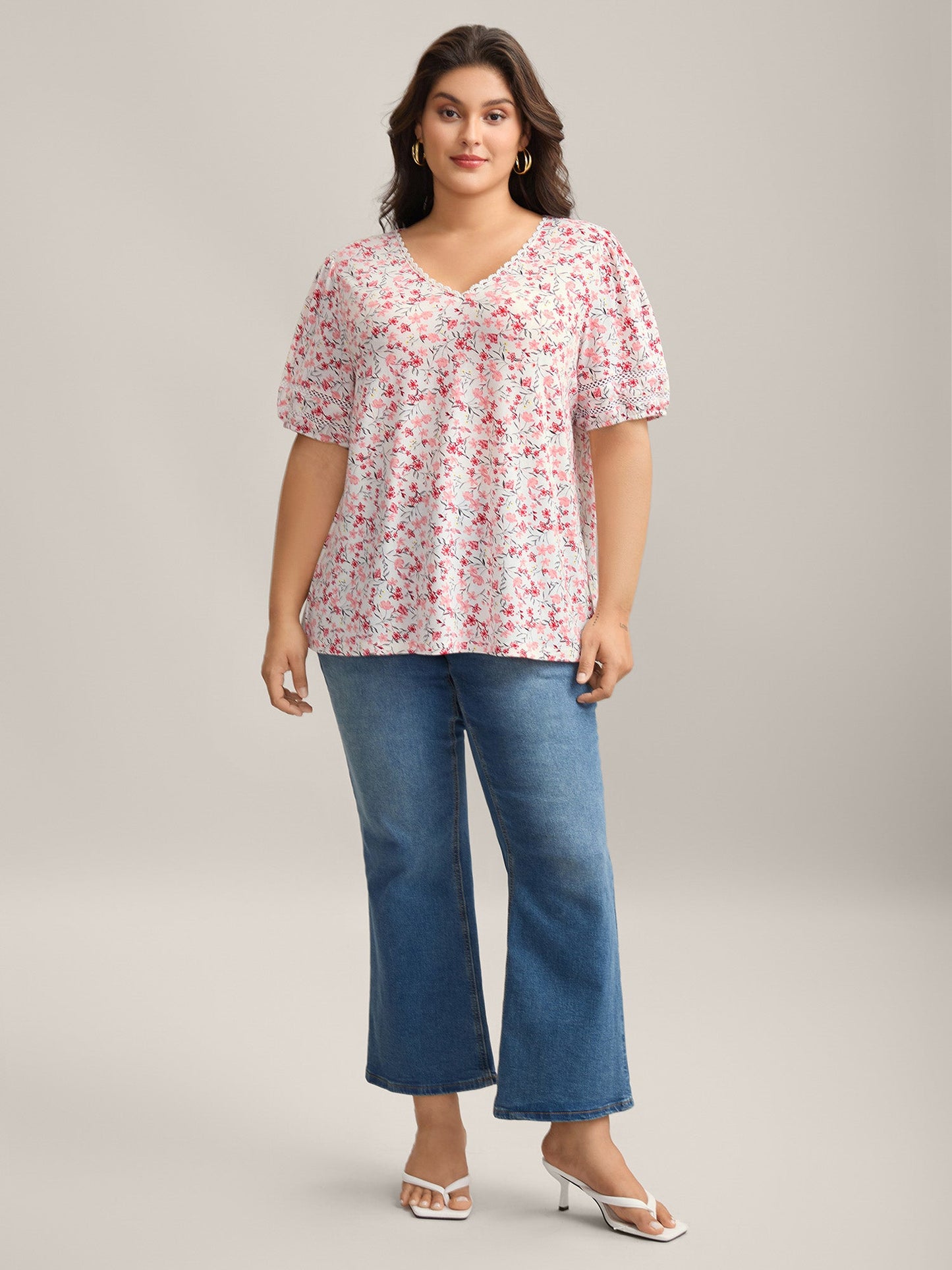 Floral Print Colorful Lace Knit Top