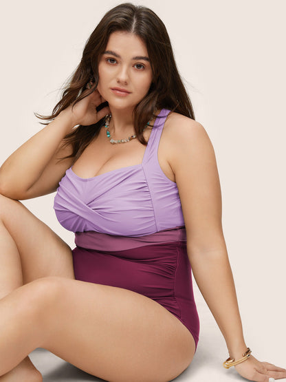 Contrast Twist Front Tummy-Control One Piece Swimsuit